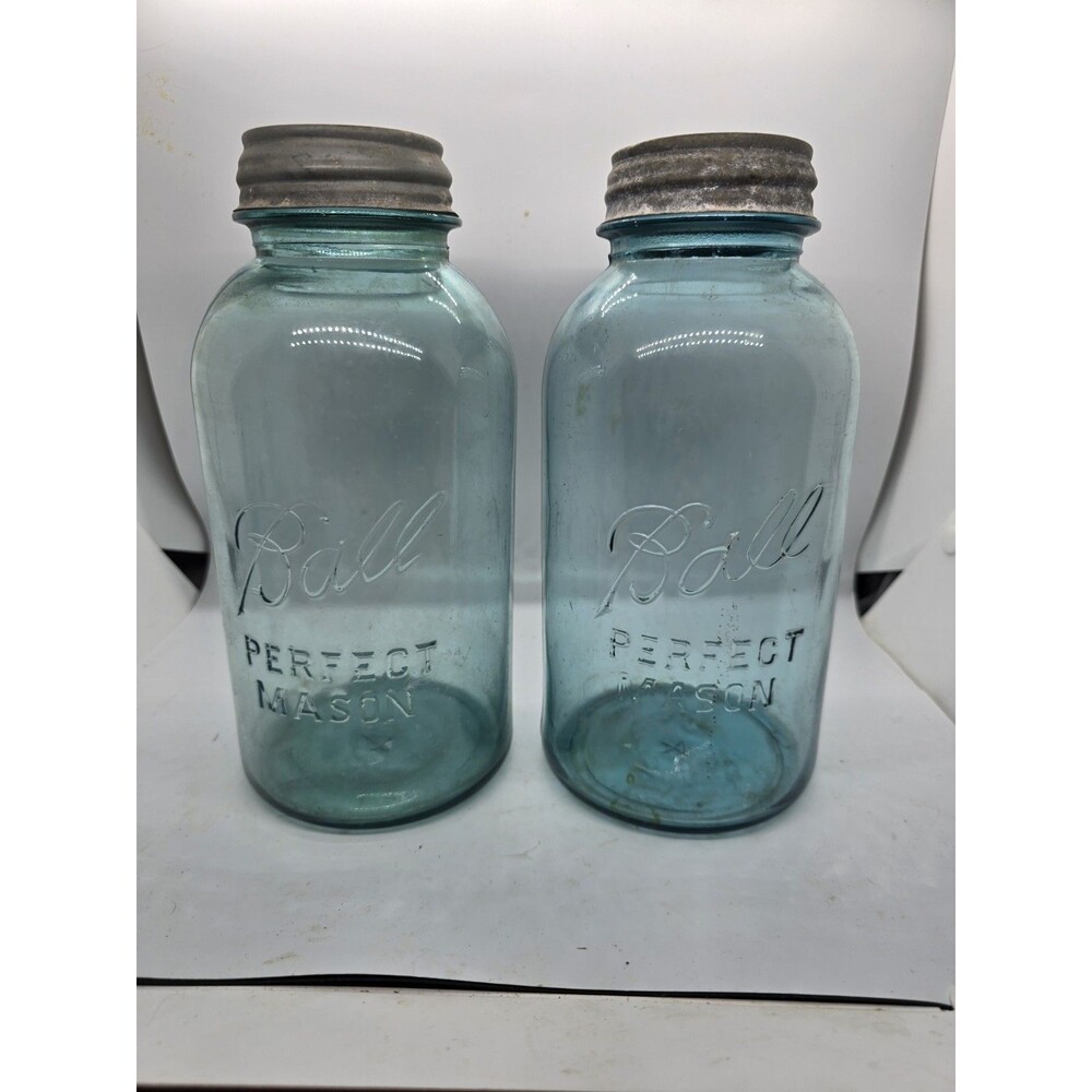 Vintage Half Gallon Ball Perfect Mason Jars with Lids. Set of TWO